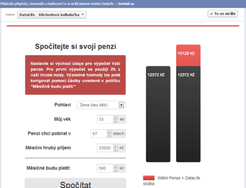 Facebook aplikace Důchodová kalkulačka